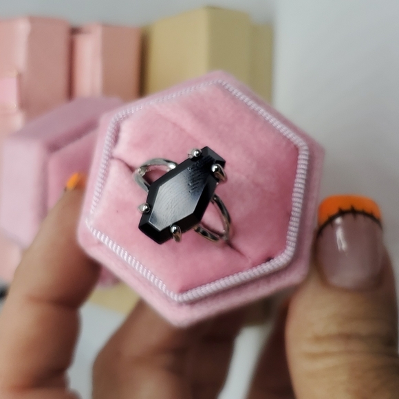 New Black Onyx & Sterling Silver Coffin Ring - Picture 5 of 11